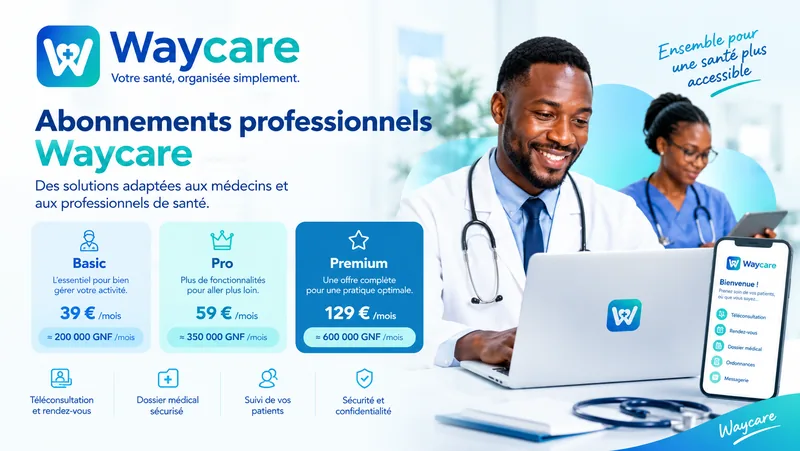 Waycare — abonnements professionnels Basic, Pro et Premium pour les professionnels de santé